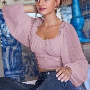 NWOT Dusty Pink Long Sleeve Dotted Blouse